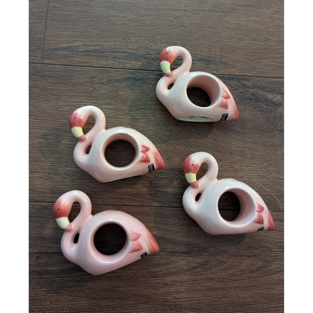 Home Pink Flamingo Ceramic Napkin Rings Set of 4 Tropical Coastal Dining Decor